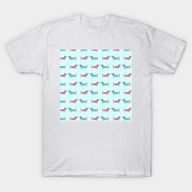 Cute dog lovers in blue background T-Shirt by bigmomentsdesign